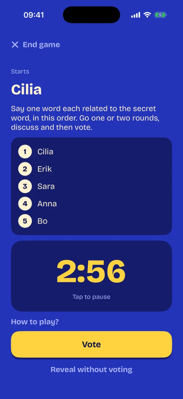 The discussion with the speaking order and a three-minute timer