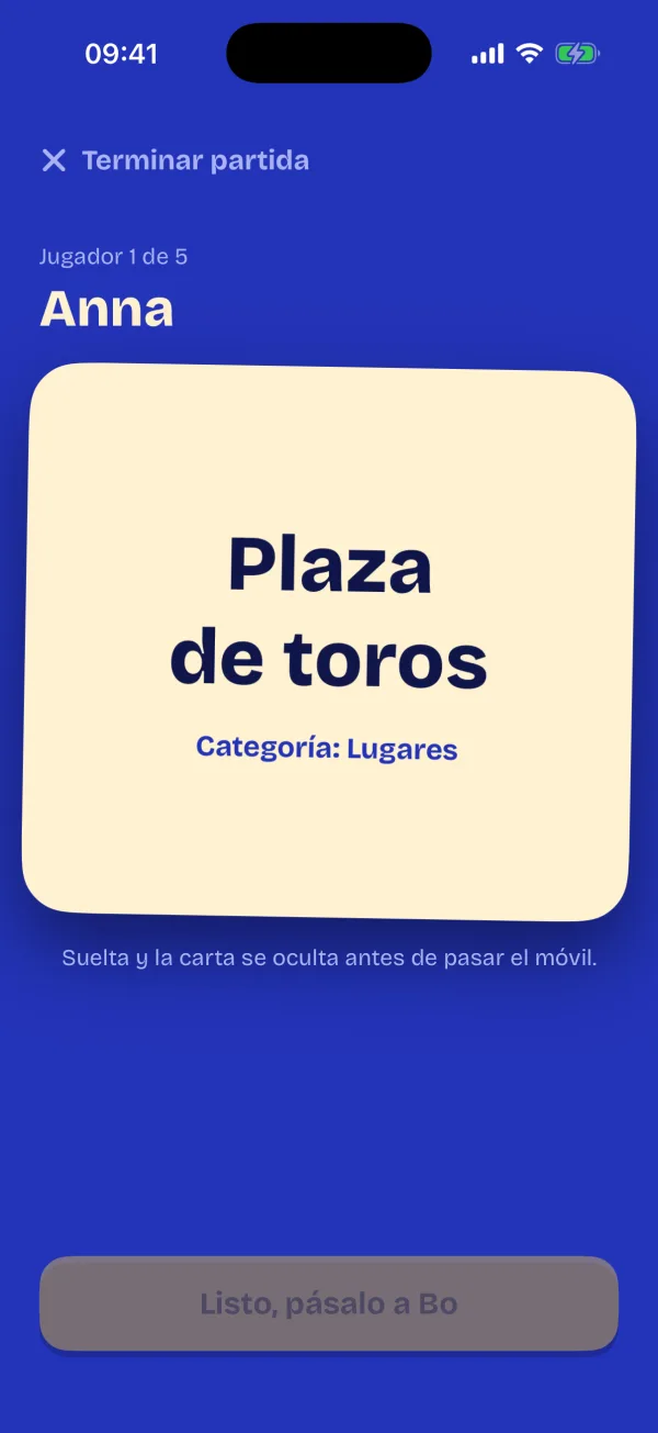 Una carta girada con la palabra secreta Plaza de toros en la categoría Lugares