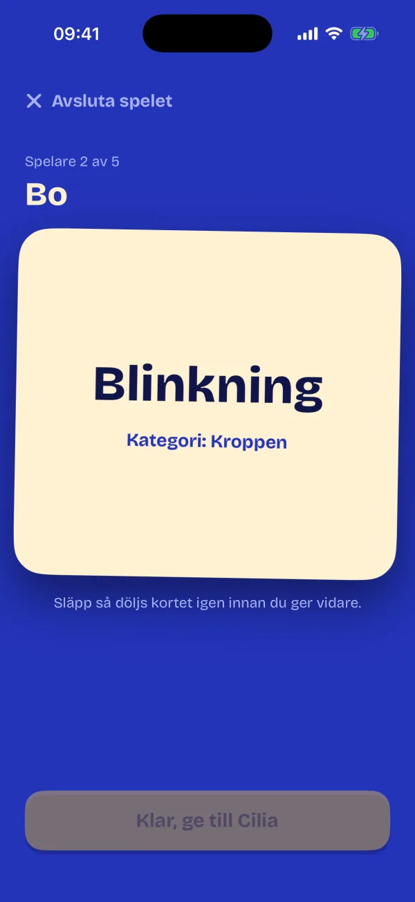 Ett vänt kort med det hemliga ordet Blinkning i kategorin Kroppen